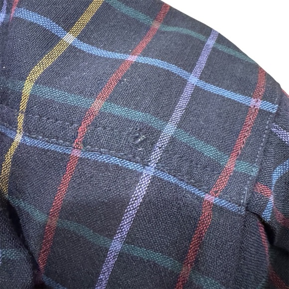 Vintage 80s Christian Dior Wool Turtleneck Button Down Shirt Retro Plaid Navy 14 - Picture 15 of 16